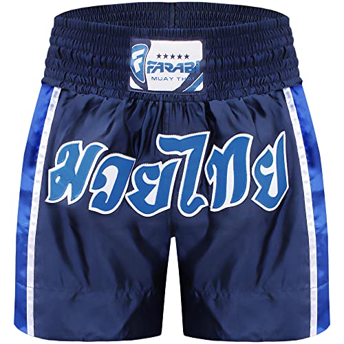 Farabi Sports Muay Thai Short - Kickboxen Hose zum Training, Käfigkämpfen, Übung, Trauben, Lauf- und Kampfkunst Thaiboxen Hose (Navy Blue, XL) von Farabi Sports