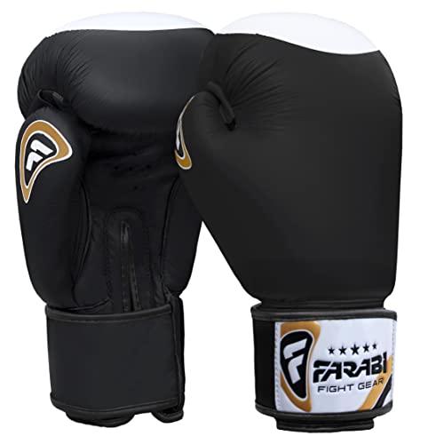 Farabi Raw Genuine Leather Boxing MMA Muay Thai Kickboxing Punching Training Sparring Bag Gloves Mitts (Black, 12-oz) von Farabi Sports