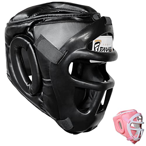 Farabi Sports Boxing HeadGuard, Helmet Head prototector Gear Real Leather (Small) (Black, Large) von Farabi Sports