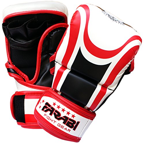 Farabi Sports Hybrid Semi Pro MMA Trainingshandschuhe 7oz Grappling Sparring Handschuhe (White/Red, L/XL) von Farabi Sports