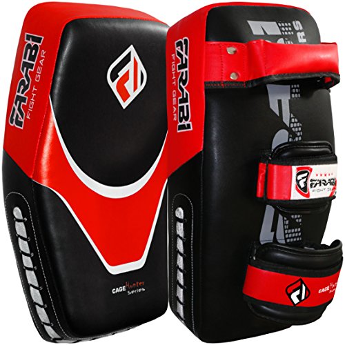 Farabi Sports Kick Shield Thai Pad MMA Muay Thai Shield Curved Pads Martial Art Training Pads Boxing Strike Pad Curved Arm Pad MMA Focus Pad Muay Punch Shield (Pair, Black/Red) von Farabi Sports