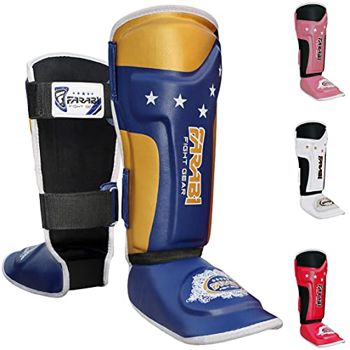 Farabi Sports Kinder schienbeinschoner Kickboxen shin Guards MMA, Muay Thai schienbeinschützer – Shin Instep Protection für Training, Sparring, Boxausrüstung und Kampfsport (Blue) von Farabi Sports