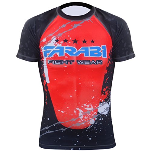Farabi Sports Rash Guard Compression Layer Top Training MMA Kickboxen Gym Fitness Top (Red, XL) von Farabi Sports