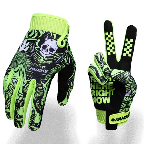Fast passion Skeleton-Paw Motorradhandschuhe für Damen und Herren, Fahrradhandschuh, atmungsaktiv, Dirtbike-Handschuh für ATV, MTB, Motocross-Rennen, Grün 02, Größe L von Fast passion