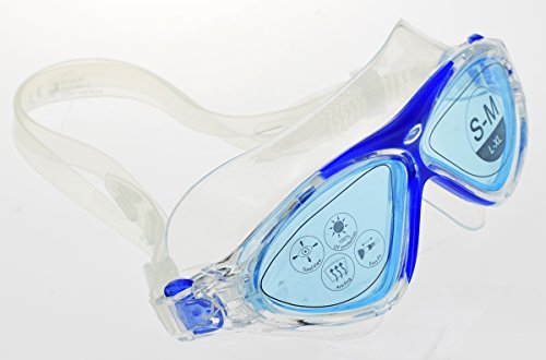 Favory-Shop Schwimmbrille Taucherbrille Wassersportbrille 100% UVA- und UVB- Schutz mit Kunststoffbox (Größe: S/M - Unisex) - Weiss/blau von Favory-Shop