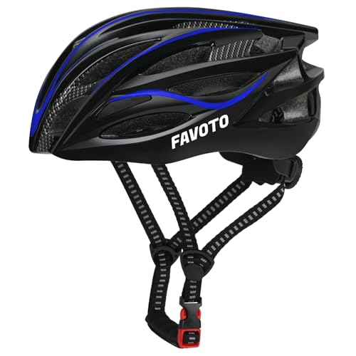 Favoto Fahrradhelm für Erwachsene Fahrrad Helmet mit Abnehmbarer Innenfutter Verstellbar Rennradhelm Rollerhelm Mountainbike MTB Helm für Herren Damen Schwarz-Blau L (58-61cm) von Favoto