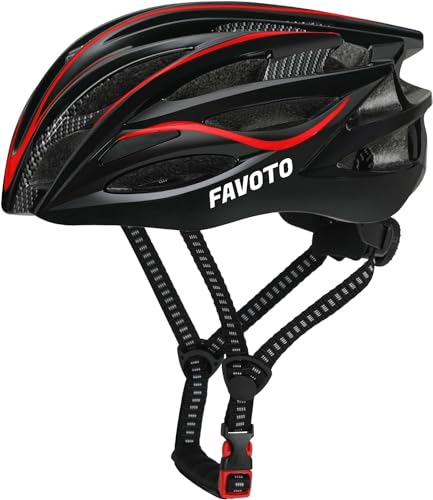Favoto Fahrradhelm für Erwachsene Fahrrad Helmet mit Abnehmbarer Innenfutter Verstellbar Rennradhelm Rollerhelm Mountainbike MTB Helm 54-62cm für Herren Damen (Schwarz-Rot) von Favoto