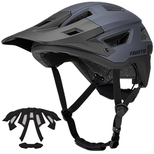 Favoto Mountainbike Fahrradhelm mit Schirm Leicht - Doppelte Inmould Technologie MTB Helm für Damen Herren Rennradhelm 57-61cm Verstellabr Grau von Favoto