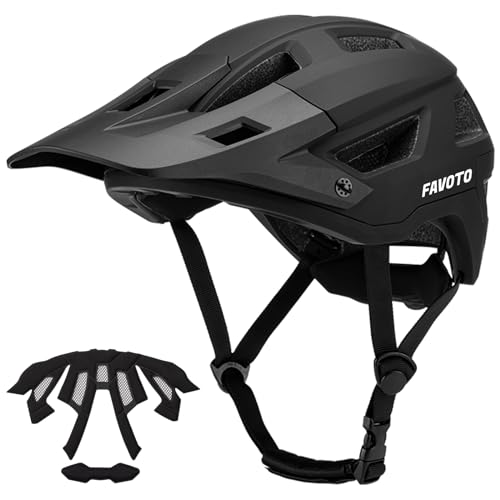 Favoto Mountainbike Fahrradhelm mit Schirm Leicht - Doppelte Inmould Technologie MTB Helm für Damen Herren Rennradhelm Schwarz Matt 57-61cm Verstellabr von Favoto