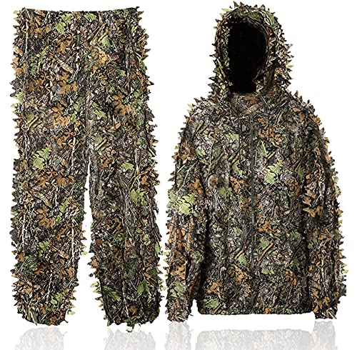 Favuit 3D Ghillie Tarnanzug, Dschungel Kostüm Ghillie Suit Camouflage Anzug Woodland Tarnkleidung für Buschjagd Tierfotografie Jagd Verdeckt Festschmuck(L) von Favuit