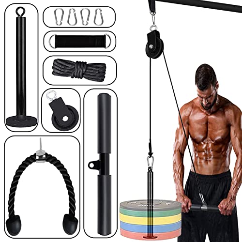 Riemenscheiben Fitness Set Kabelzug Pulley System Unterarmtrainer Arm-Krafttraining Heimtrainings Fitnessgerät Flaschenzug Kabelsystem für LAT Pulldown Bizeps Curl Rücken Trizeps Verlängerungen von Favuit