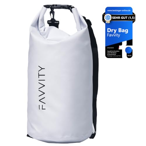 Favvity Dry Bag - Wasserdicht [Sicher] Sportlich | Wasserdichter Rucksack Wasserfester Seesack Packsack (10 L Weiß) von Favvity