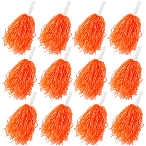 Faxco 12 Stück Kunststoff-Pompons Cheerleading-Poms, Sport-Tanz, Cheerleading-Poms, Kunststoff-Pom-Poms für Rooter, Cheering Squard, Cheering Team (Orange) von Faxco