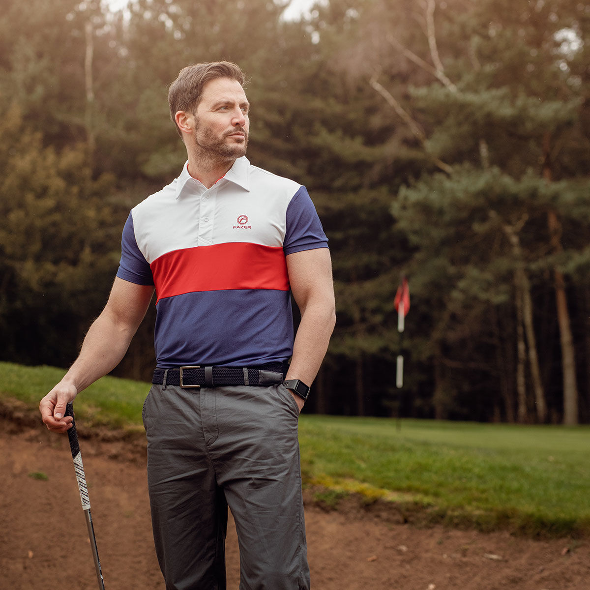Fazer Men's Batter Colour Golf Polo Shirt, Mens, Navy/white/red, Small | American Golf von Fazer