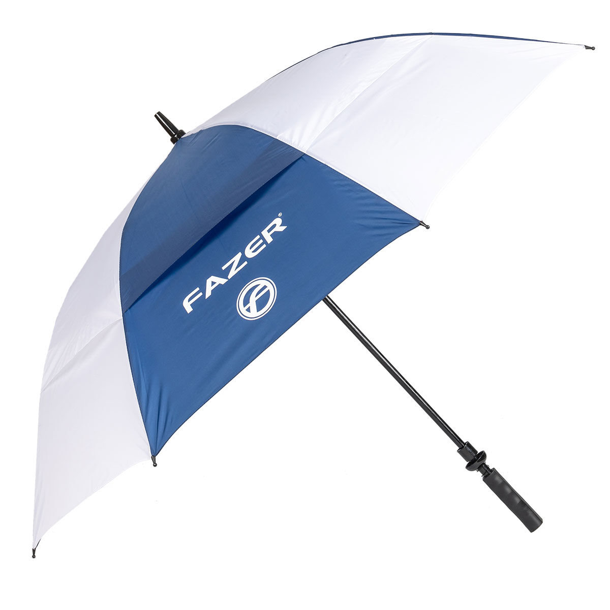 Fazer White And Navy Blue Colour Block Logo Print Dual Canopy Golf Umbrella, Size: One Size | American Golf von Fazer