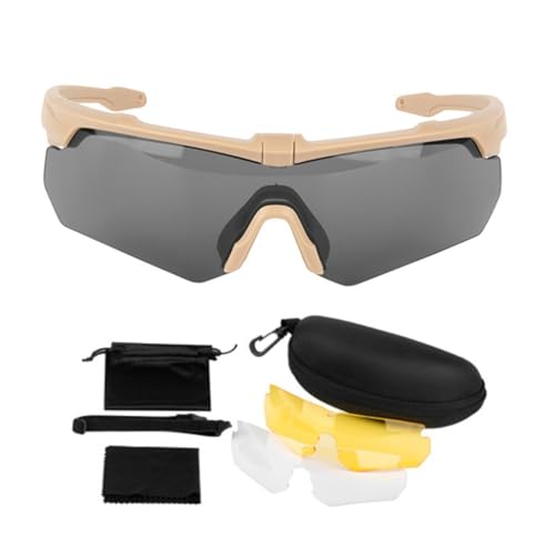 Fcnjsao Airsofts taktische Schutzbrille mit 3 austauschbaren Gläsern, beschlagfrei, UV-Schutz, Jagd, Airsofts Goggle Set für winddichte Brillen von Fcnjsao