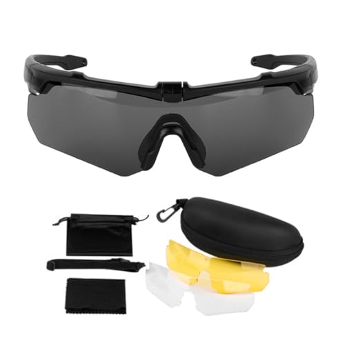 Fcnjsao Airsofts taktische Schutzbrille mit 3 austauschbaren Gläsern, beschlagfrei, UV-Schutz, Jagd, Airsofts Goggle Set für winddichte Brillen von Fcnjsao