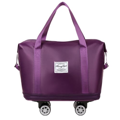 Fcnjsao Faltbare Gepäcktasche, erweiterbar, mit Rolltuch, Trocken-Nass-Trennung, große Kapazität, Wochenendtasche, faltbare Gepäcktasche, pflaume von Fcnjsao
