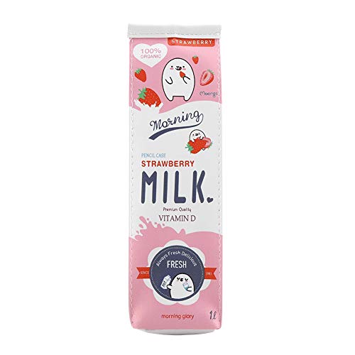 Fdit 3 Farben Cartoon Milch Schreibwaren Tasche wasserdichte PU Große Kapazität Federtasche Aufbewahrungstasche(Pink) von Fdit