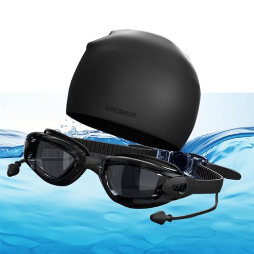 FePen Schwimmbrille Herren Anti-Fog mit Schwimmkappe, Taucherbrille Erwachsene Schwarz mit Schwimmohrstöpseln und Aufbewahrungsbox von FePen