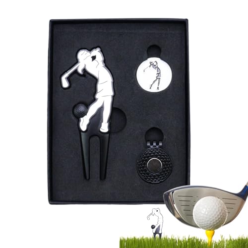 Fecfucy Golf grüner Ballmarker,Golfballmarker | Golfballmarkierungsgabel und Hutclip aus Metall - Wetterfester Golfball-Marker, tragbares Pitchgabel-Reparaturwerkzeug für Golf-Wettbewerbe, von Fecfucy