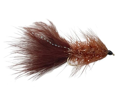 Crystal Wooly Bugger – Fliegenfischen für Forellen und andere Süßwasserfische – ein Dutzend Nassfliegen – 4 Größen Sortiment 6, 8, 10, 12 (3 von jeder Größe) (braun) von Feeder Creek