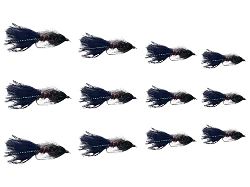 Feeder Creek Fliegen zum Fliegenfischen, wollige Bugger-Fliegen, 12 Fliegen zum Fliegenfischen, Forellenfliegen und Barschfliegen, 4 Größen, Fliegenfischen, Luftschlangen (schwarz/rot, wollige von Feeder Creek