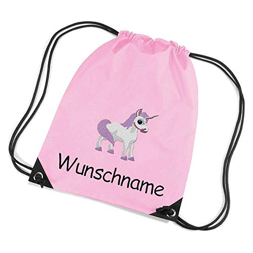 Turnbeutel Einhorn Baby Bestickt mit Namen personalisiert rosa Sportbeutel Schuhbeutel Schwimmbeutel Wäschebeutel 45x33 cm von Feenstickerei