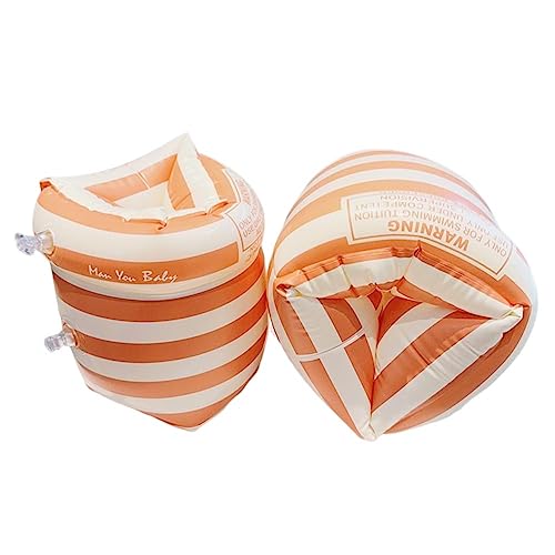 Fehploh 1 Paar Schwimmarm-Kreise, doppelte Lufttasche, aufblasbar, schwimmende Arme, kreisförmige Ärmel, PVC, bedruckt, für Erwachsene und Kinder (orangefarbene Streifen) von Fehploh