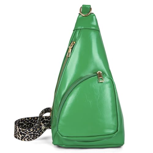 Fehploh Damen-PU-Brusttasche, Vintage-Hüfttasche, Verstellbarer Riemen, modische Gürteltasche, Doppelreißverschluss, mehrere Taschen, einfache Umhängetasche (grün) von Fehploh