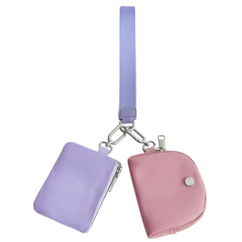 Fehploh Mini-Geldbörse mit umlaufendem Reißverschluss, Doppeltasche, multifunktional, tragbar, Schlüsselanhänger, Geldbörse, wasserdicht, für Outdoor-Reisen, lila, pink, Zeitgenössisch von Fehploh