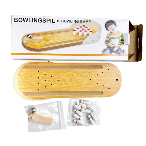 Fehploh Tisch-Mini-Bowlingspiel-Set mit 10 Pins, Holzbrett, Bowling-Set für Kinder und Erwachsene von Fehploh