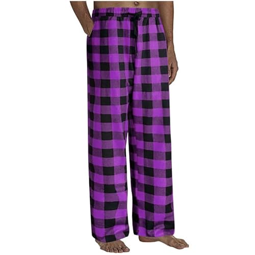 Herren Schlafanzug Lang Warm Baumwolle Karierte Schlafhose Herbst Winter Pyjamahose Casual Locker Pyjamaunterteil Loungehose Für Männer Freizeithose Mit Kordelzug Bequeme Yogahose Schlafanzughose von FeiBeauty