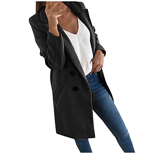 Feibeauty Langer Blazer Damen Blazer Warm Grau Melliert Damen 48 Festlicher Hosenanzug Damen Hosen Set Damen Sommerjacke Leicht Elegant Winterjacke Lang Mantel Elegant Winterjacke (Black, 3XL) von Feibeauty