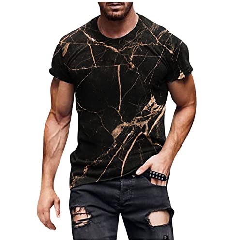 Feibeauty Unterhemd Herren Schwarz Leinenhemd+Herren Trachtenhemd Shirt Herren Drucken Männer Rundhals T-Shirt Kurzarm Kreativ Muster Locker LäSsige Streetwear Sommertops (Schwarz, 6XL) von Feibeauty