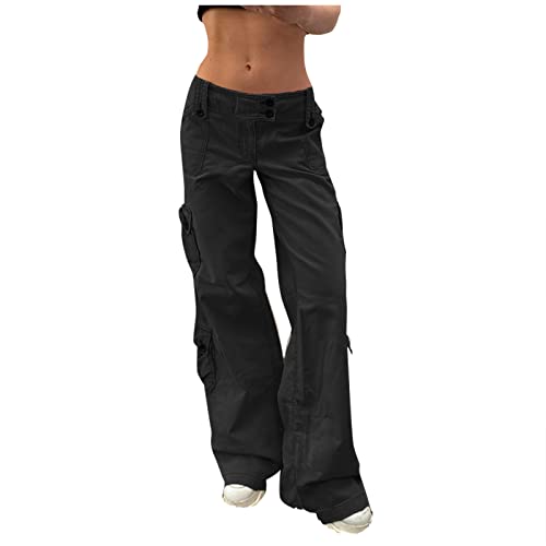 Haremshose Damen Mtb Hose Lockere Hosen Damen Sommer Y2k Cargohose Damen Baggy Cargo Hose Mit Taschen Und Knopf Low Waist Jeans Track Pants Parachute Pants Damen Hosen Sommer 3/4 (Schwarz, M) von Feibeauty