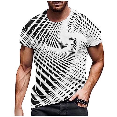 Hemdblusenkleid Herren Leinenhemd Kurzarm Hawai Hemd Herren Shirt Sommer MäNner 3D Druck Rundhals Tshirt Kurzarm Lusting LäSsige Streetwear Tops+FüR+Herren (Weiß, L) von Feibeauty