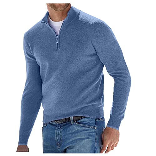 Leinenhemd Herren Tshirt Herren Oversize Hemd Herren Zipper Rollkragen Langarm Basic Polo Shirt Mit ReißVerschluss Einfarbig Regular Fit Polohemd Golf Tennis Hemd Y2k Shirt (Blau, XL) von Feibeauty