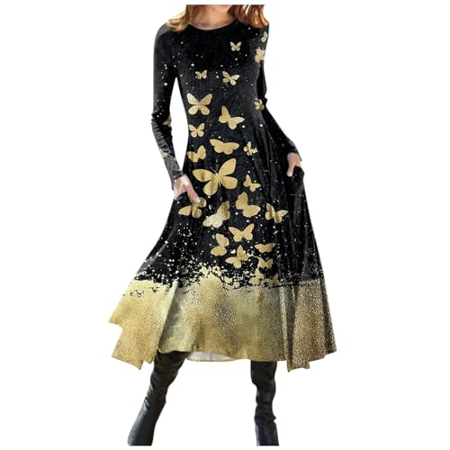 Prinzessin Kostüm Mädchen Sweatkleid Damen Petticoat Kleid Prinzessin Kleid Damen Kleid Langarm Brautjungfernkleid Kleid Schwarz Sexy Kostüme Übergröße (Gold, XXL) von Feibeauty