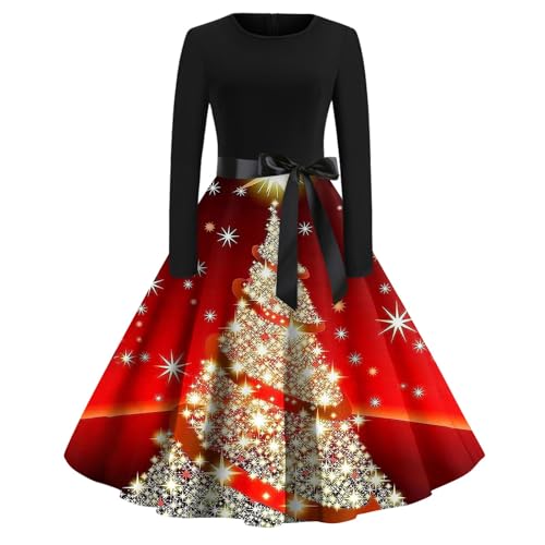 Weihnachtskleid Mädchen Kleid Silvester Damen Party Outfit Damen Weihnachten Glitzerkleid Damen Partykleid Chiffonkleid Damen Enges Kleid Damen Weihnachts Kleid Frauen (Red, XL) von Feibeauty