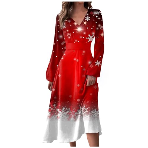 Wickelkleid Cocktailkleid Damen Elegant Petticoat Kleid Oversize Shirt Damen Weißes Kleid Maxikleid Damen Herbst Kleider Eng Weihnachtskleider (Red, XL) von Feibeauty
