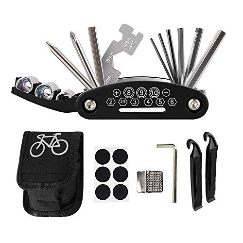 Feliciay Fahrrad Reparatur Set, 16-in-1 Werkzeuge Reparaturset für Fahrrad Kit, Multifunktionswerkzeug Fahrradwerkzeug, Reifenheber, Selbstklebendes Fahrradflicken Inbegriffen für Zubehör Mountainbike von Feliciay