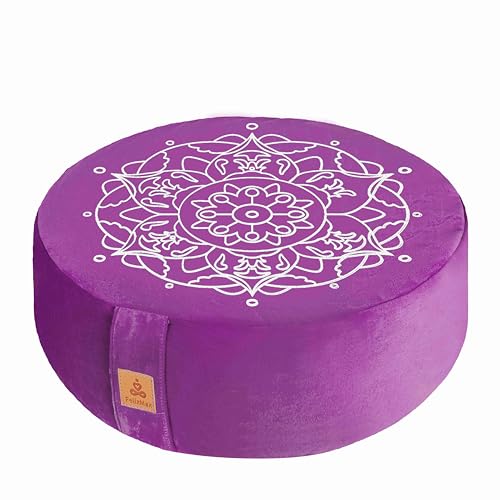 Zafu Meditationskissen aus Buchweizen, Yoga-Kissen, rundes Samt-Meditationskissen zum Sitzen auf dem Boden, Boden-Pouf, Premium-Bezug mit Reißverschluss, groß/klein (lila, 40.6x40.6x12.7 cm) von FelizMax
