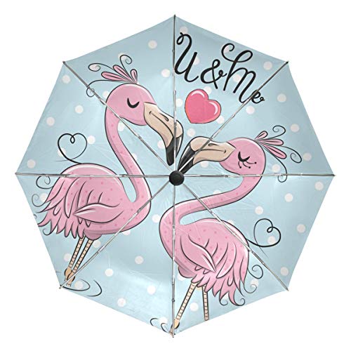 Automatischer Regenschirm mit Flamingo-Motiv, winddicht, wasserdicht, UV-Schutz, 3-fach faltbar, automatisches Öffnen/Schließen, für Sonne und Regen von Fender