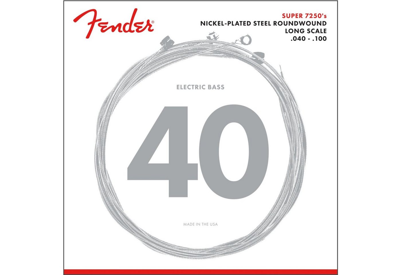 Fender Saiten, (Strings Super 7250 L 40-100 Nickel Pl., Roundw. Longscale), Strings Super 7250 L 40-100 Nickel Pl., Roundw. Longscale - Saitensa von Fender
