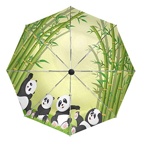 Panda Spielender Bambus Automatik Regenschirm Tier Grün Winddicht Wasserdicht UV-Schutz Reise Regenschirm - 3 Falten Auto Öffnen/Schließen Knopf Sonne & Regen Auto Regenschirm von Fender