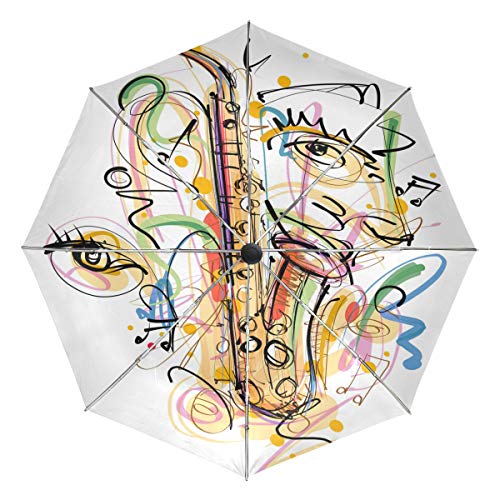 Wamika Automatischer Regenschirm mit Musikkunst, bunt, Winddicht, wasserdicht, UV-Schutz, Reise-Regenschirm – 3 Falten, automatisches Öffnen/Schließen, für Sonne und Regen von Fender