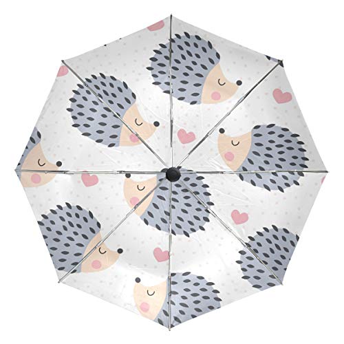 Wamika Igel Tier Automatischer Regenschirm Rosa Herz Winddicht Wasserdicht UV-Schutz Reise Regenschirm - 3 Falten Auto Öffnen/Schließen Knopf Sonne & Regen Auto Regenschirm von Fender