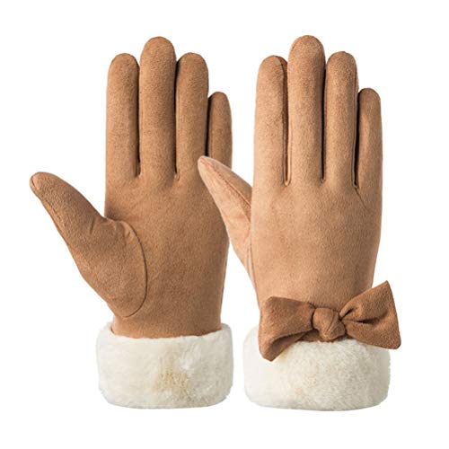 Fenical 1 Paar Winterhandschuhe für Frauen aus Wildleder, Touchscreen, Handschuhe aus Plüsch, Geschenk für Damen (Khaki), Baby - Mädchen, NZA9248U4P45152LHH, kaki, 23 * 7,5 cm von Fenical