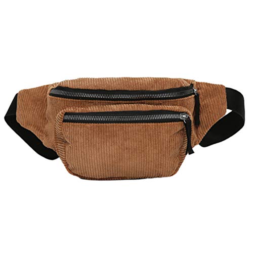 FENICAL Gürteltasche Cord Gürteltasche mit Reißverschluss Brusttasche Schlinge Reisetaschen für Mädchen Frau Damen - braun von Fenical